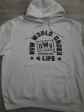 WWE White Hoodie with Black nWo '4 Life' Graphic